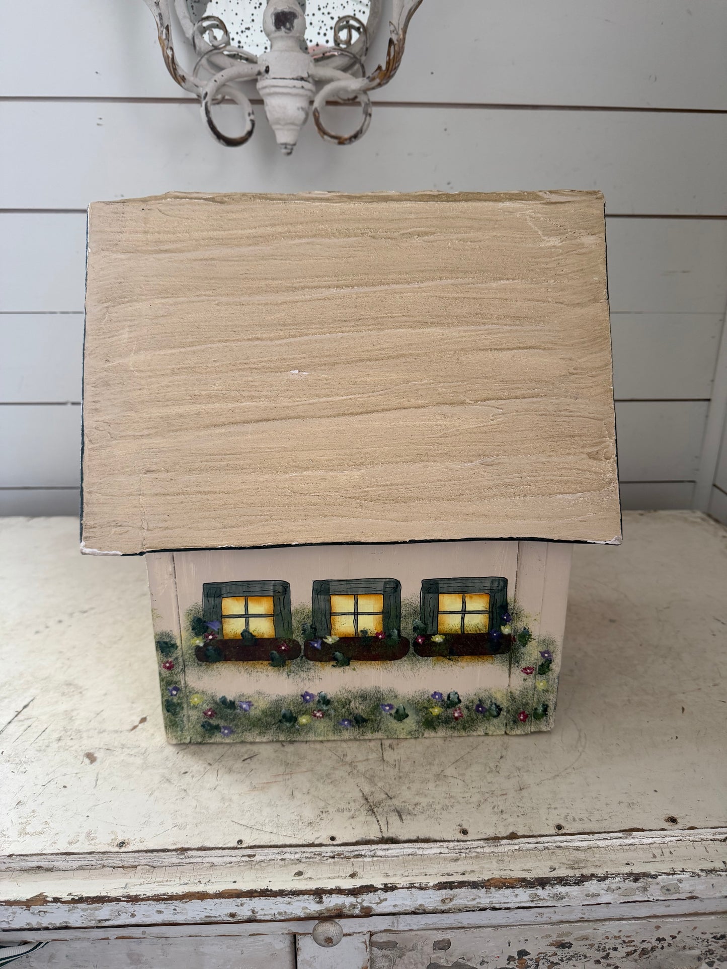 Large Hand painted Folk Art birdhouse no bottom