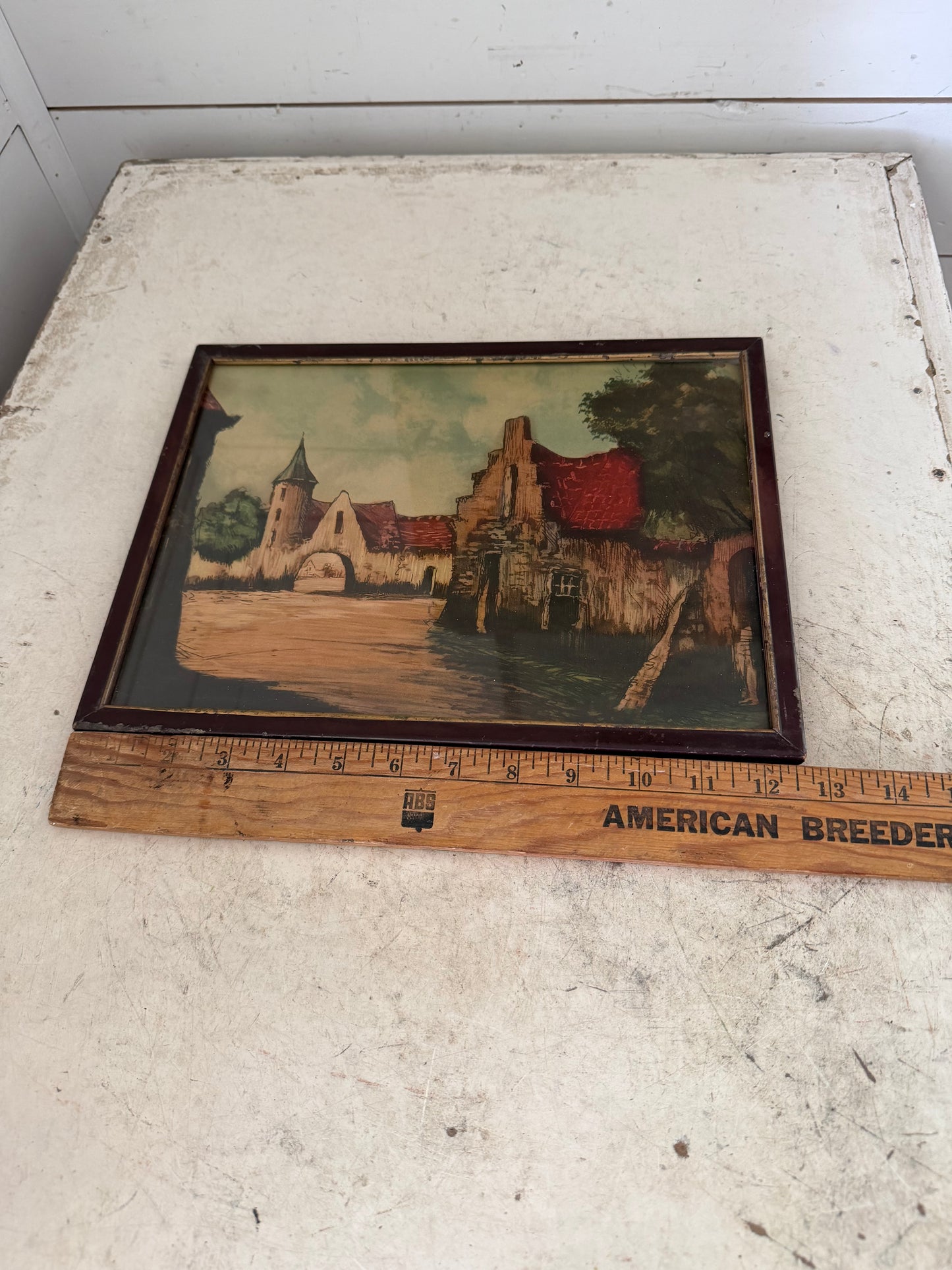 vintage framed European architectural art print