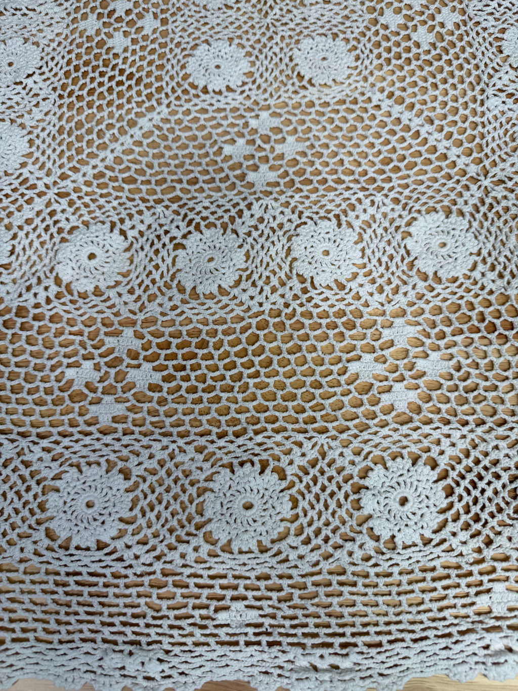 Vintage Crochet Square Off White Tablecloth - 36” X 36”