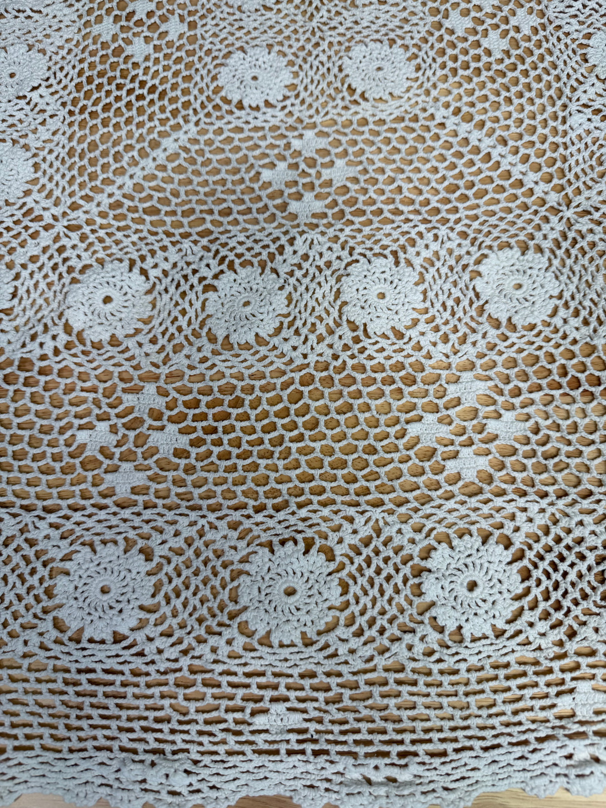 Vintage Crochet Square Off White Tablecloth - 36” X 36”