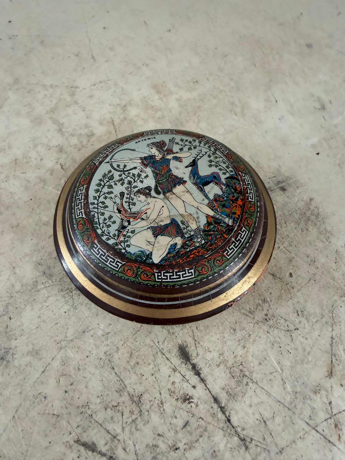 Vintage Greek Mythology Painted Terracotta Collectible Ceramic trinket dish