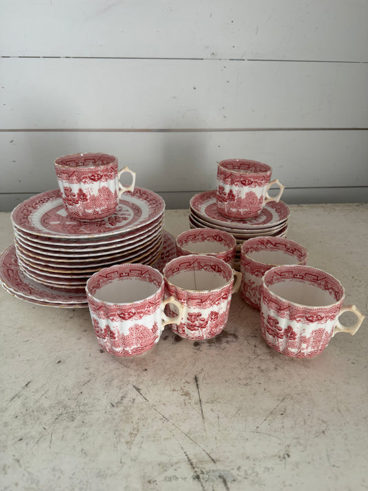 Pink (Red)Willow Dishes - Sold Individually - Chips & Cracks as shown not perfect