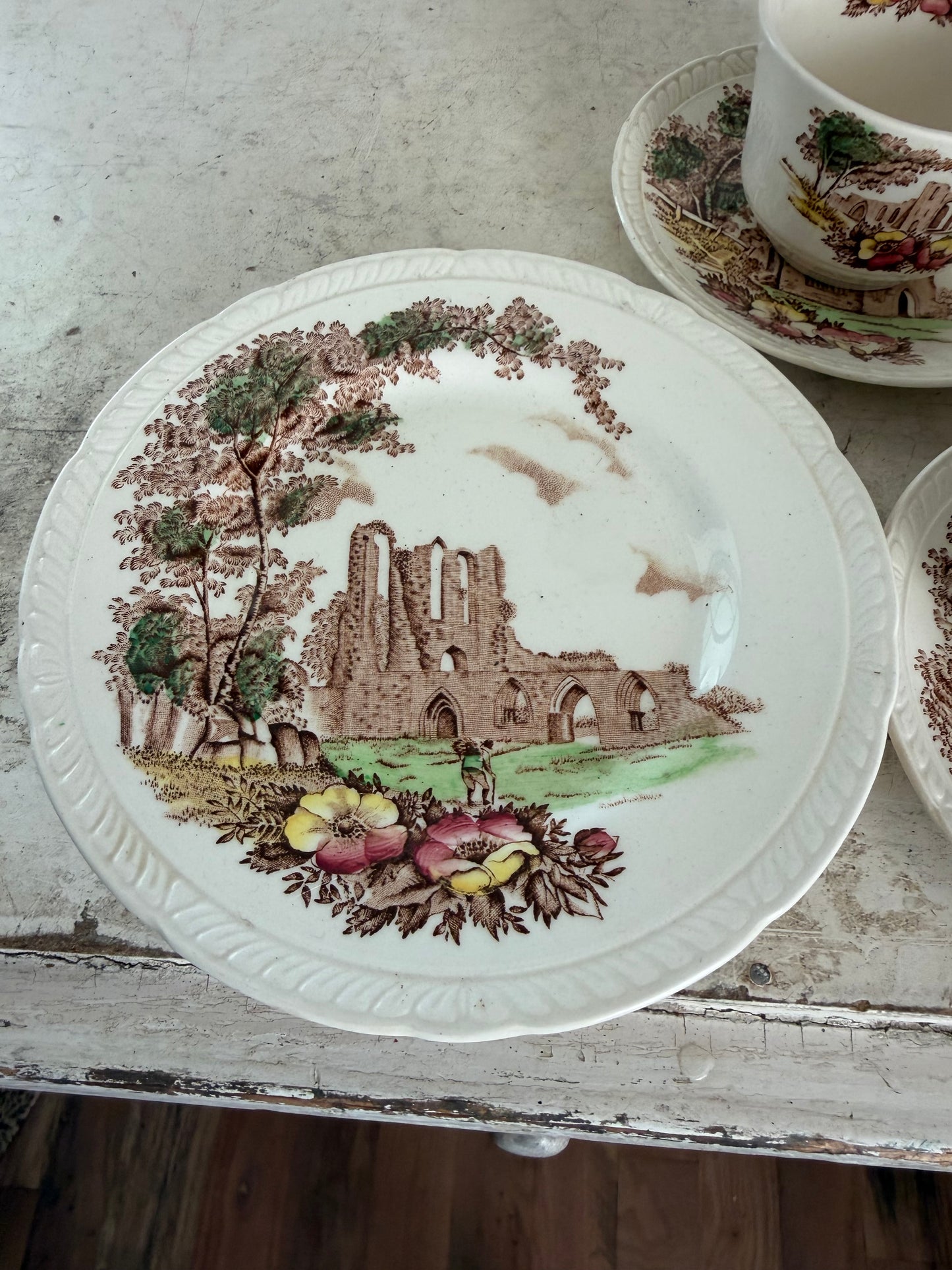 Vintage Royal Tudor Ware Olde Abbey Teacup & Saucer & small plates sold individually