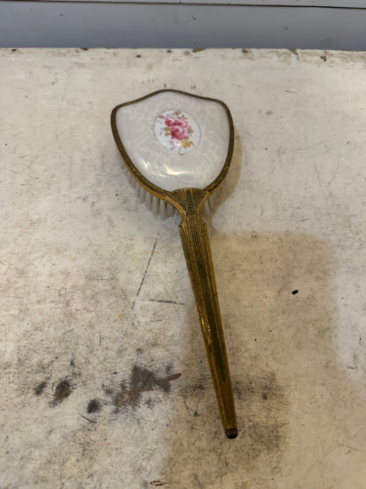 Antique European brush with brass and flowers