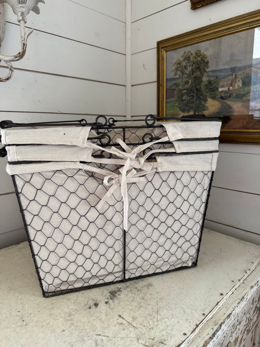 Set of 3 Oversized Chickenwire Baskets with Liners