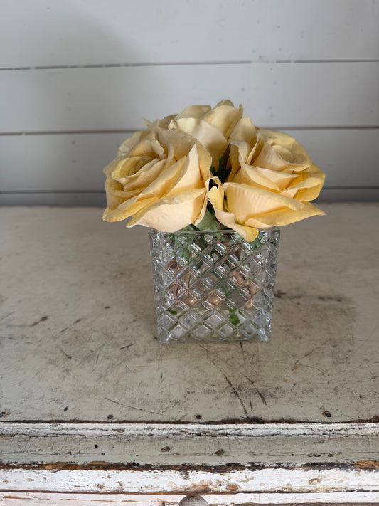 Artificial Rose pressed glass vase