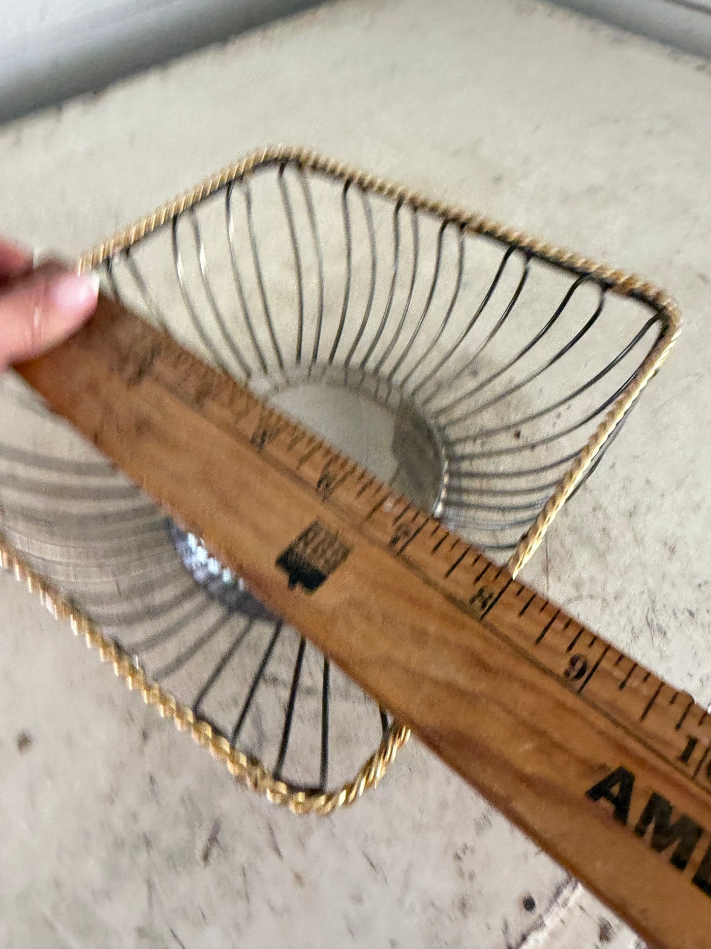 Vintage wire basket with brass trim