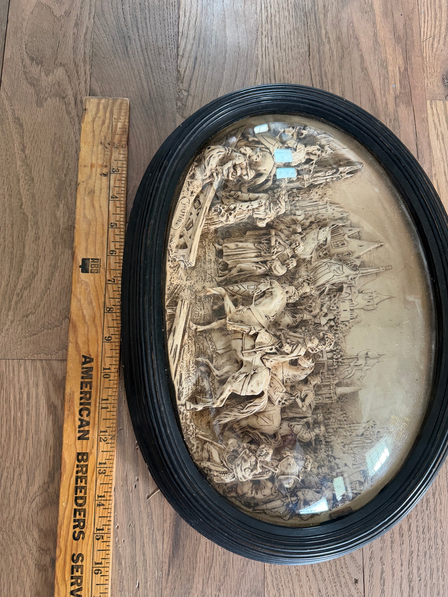 Rare Antique Oval Domed Glass French Plaster Relief Picture with Dome Glass - does have small piece of wood loose inside that I can’t get out