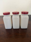 Vintage milk, glass spice jar with red lid - Sold Individually