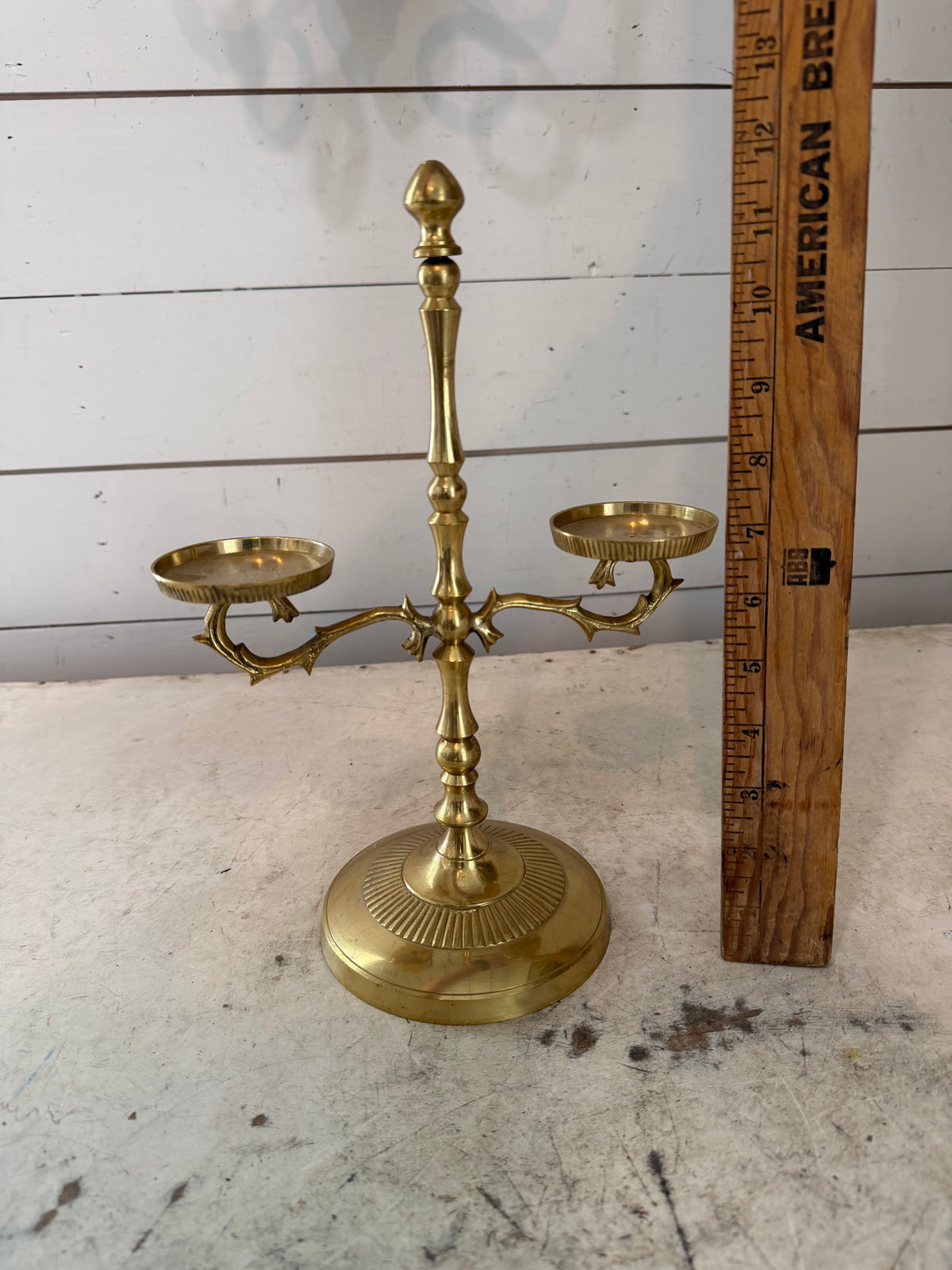 vintage solid brass two-tier candelabra or scale-style candle holder