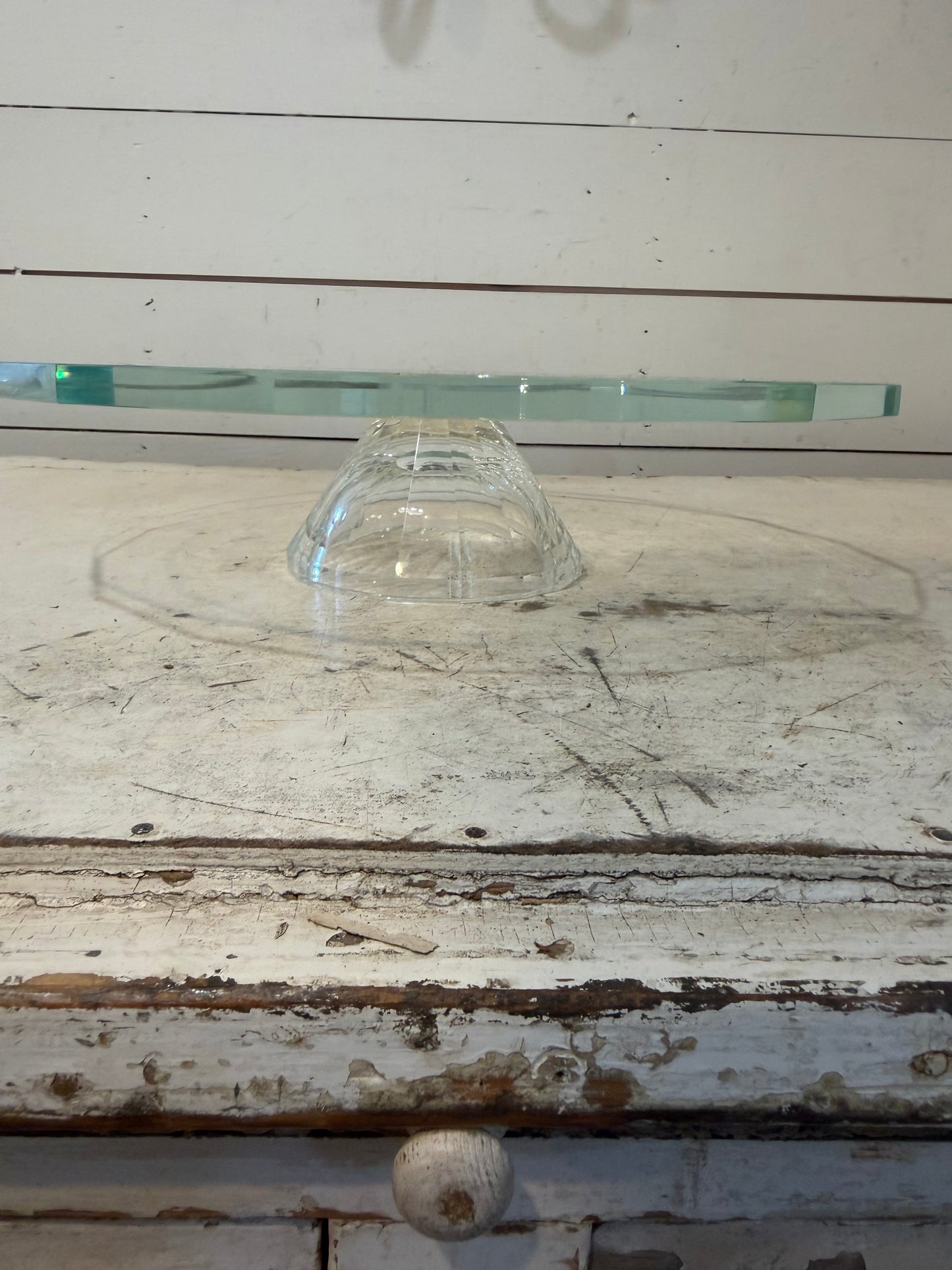 Oleg Cassini Crystal Diamond Footed Cake Stand with 13” Octagonal Plate
