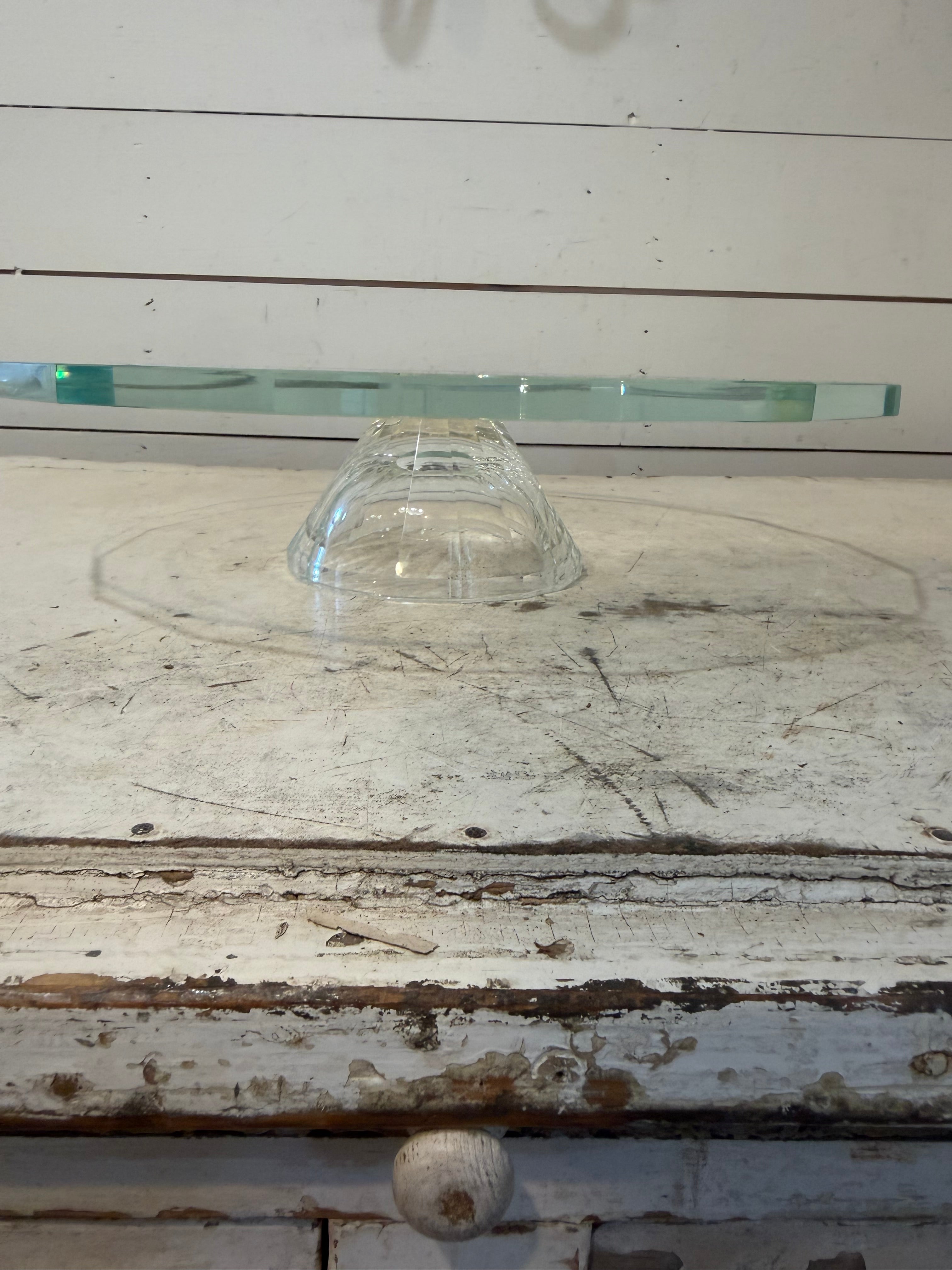 Oleg Cassini Crystal Diamond Footed Cake Stand with 13” Octagonal Plate