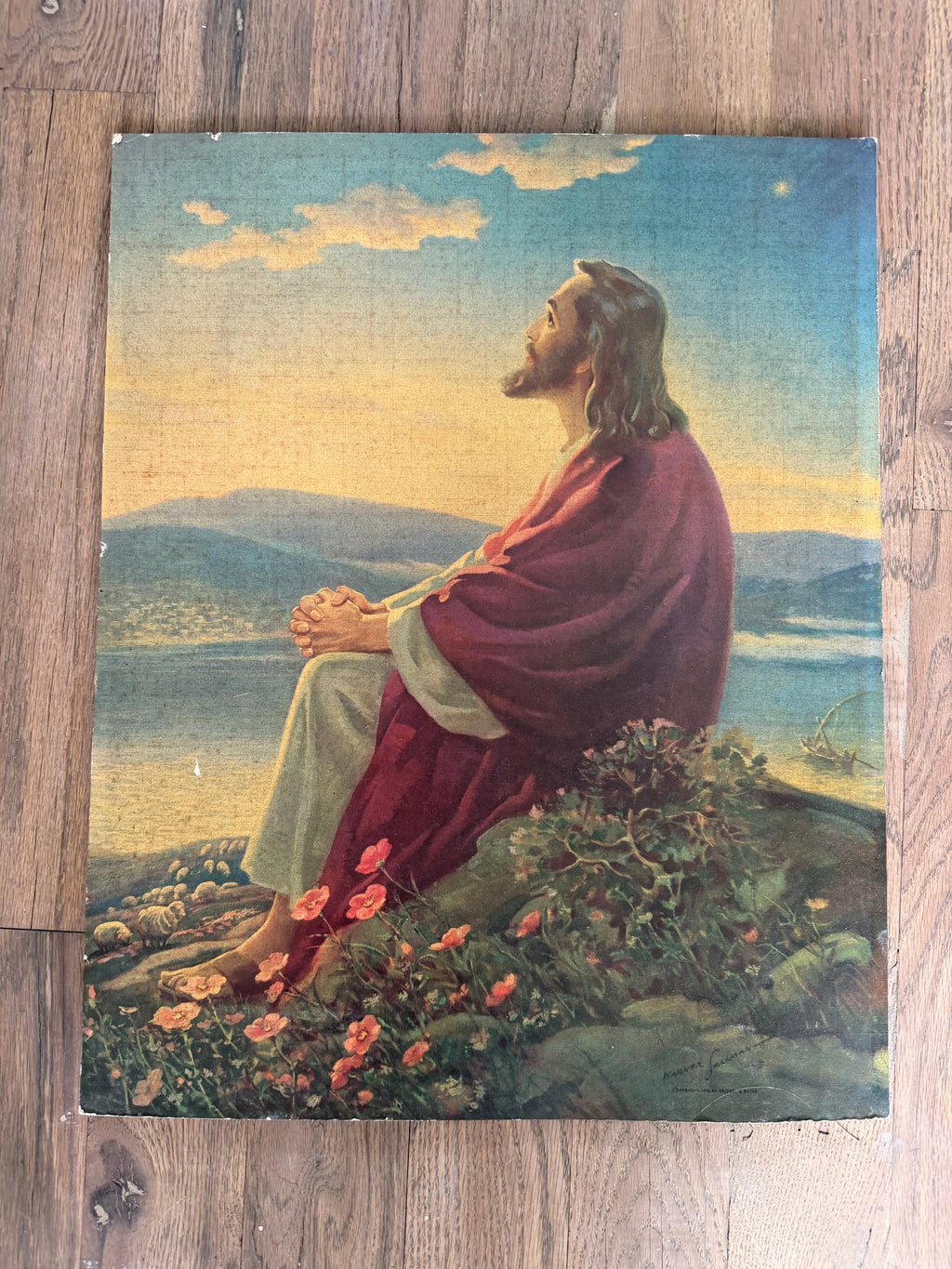 1945 Kriebel & Bates Jesus Christ At Dawn Religious Print Vintage. Signed