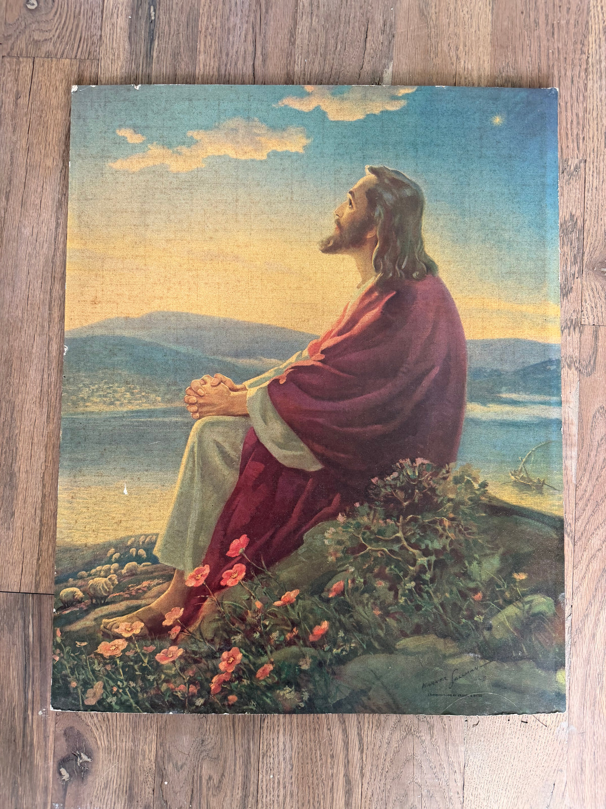 1945 Kriebel & Bates Jesus Christ At Dawn Religious Print Vintage. Signed