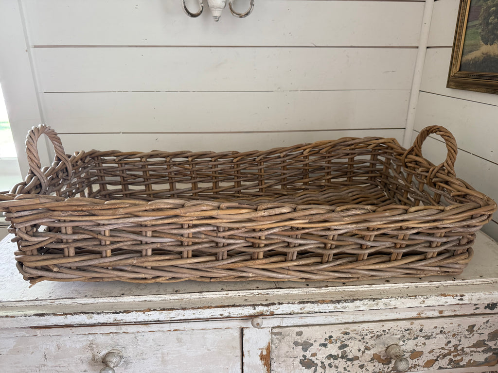 Vintage Woven Thick Woven Rattan Greige Tray Basket