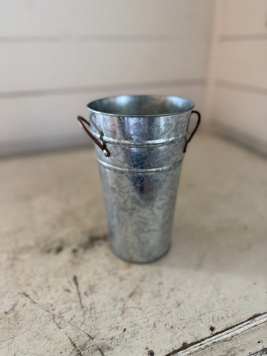 Galvanized flower bucket with copper handles - will get makeover
