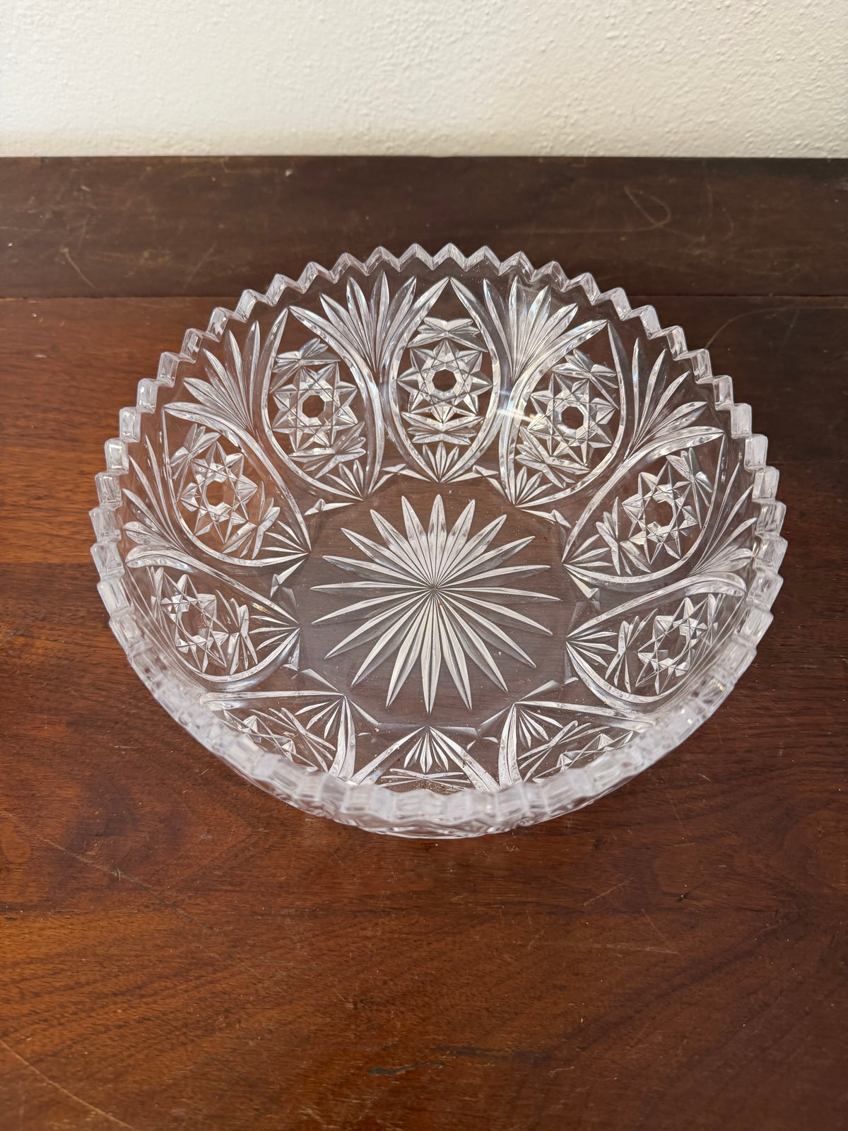 Vintage American Brilliant Period cut crystal glass bowl with Sawtooth Style Rim