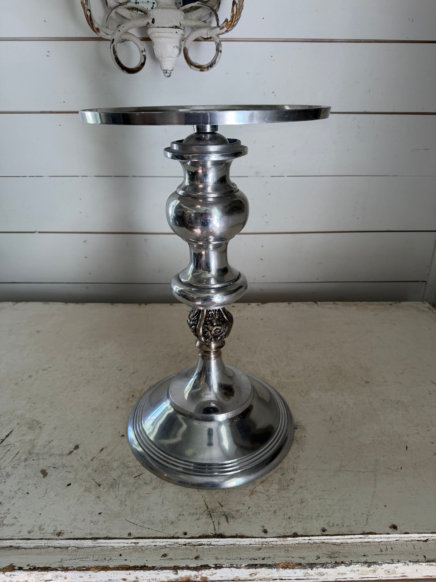 Tall Aluminum pedestal with Silver plate piece in the center