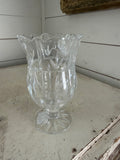 Vintage Block Crystal "Tulip Garden Design" hurricane pedestal vase