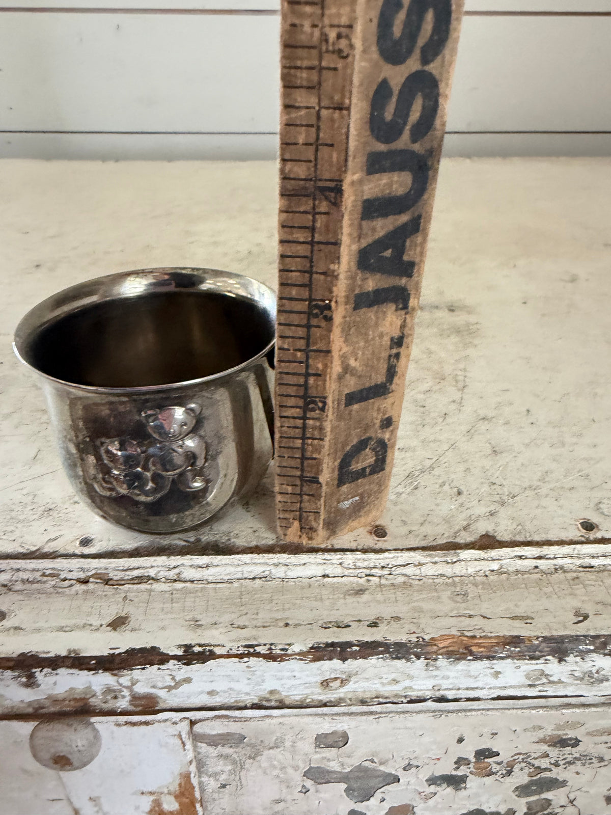 Vintage silver plated baby cup with bear on it