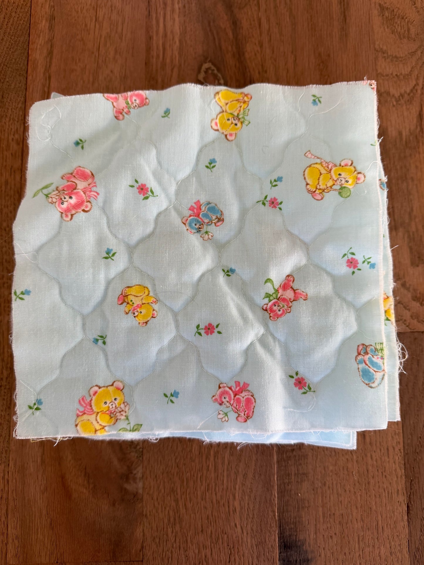 Set of Seven light blue teddy bear pattern quilted quilting squares