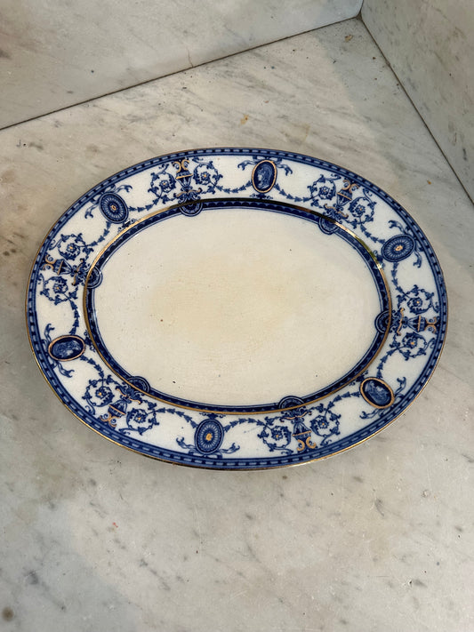 Antique Early 20th Century Sampson, Hancock & Sons Flaxman Blue Oval Serving Platter