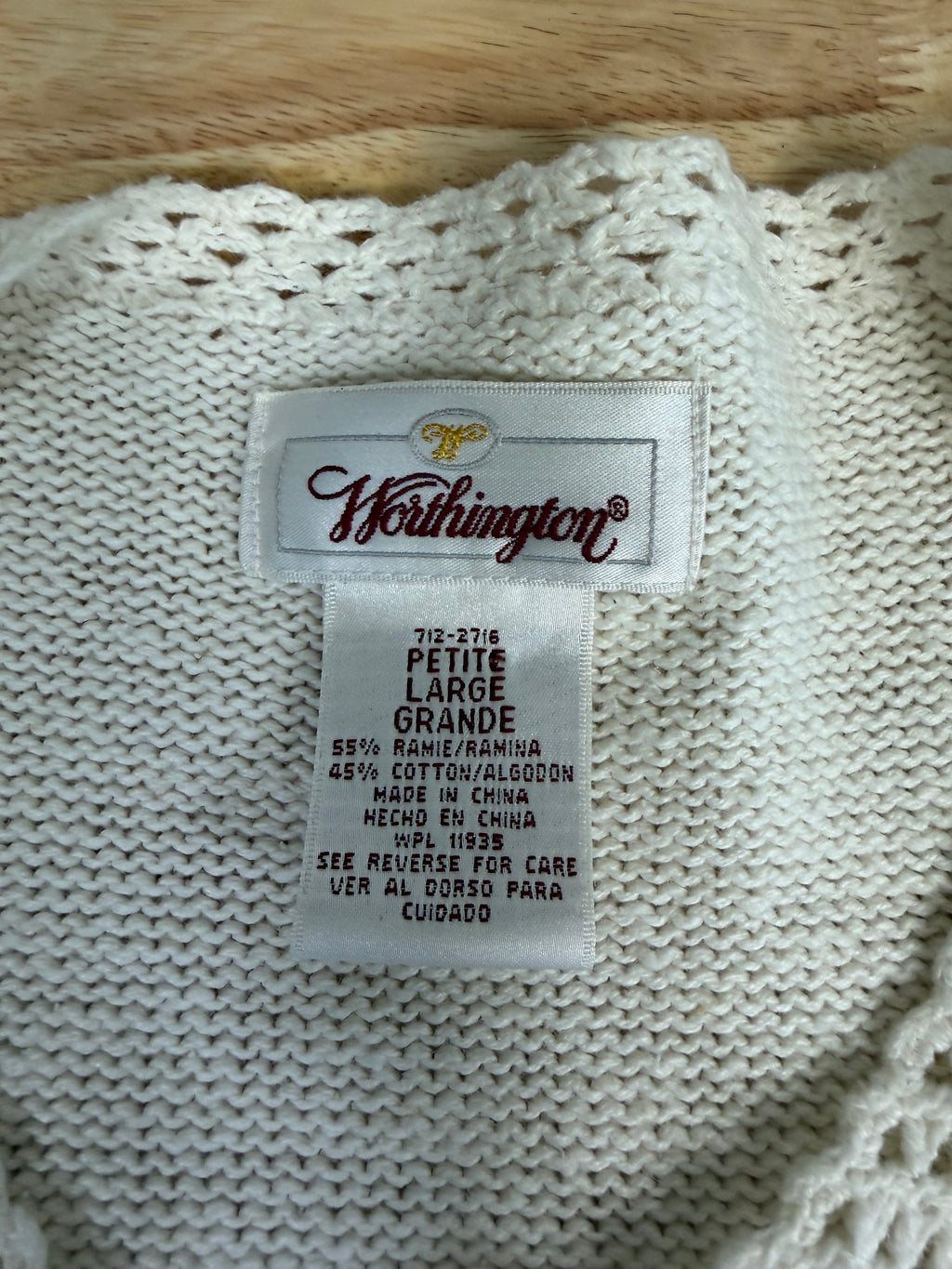 Vintage Worthington Lacey Crochet Short Sleeve Cardigan Large
