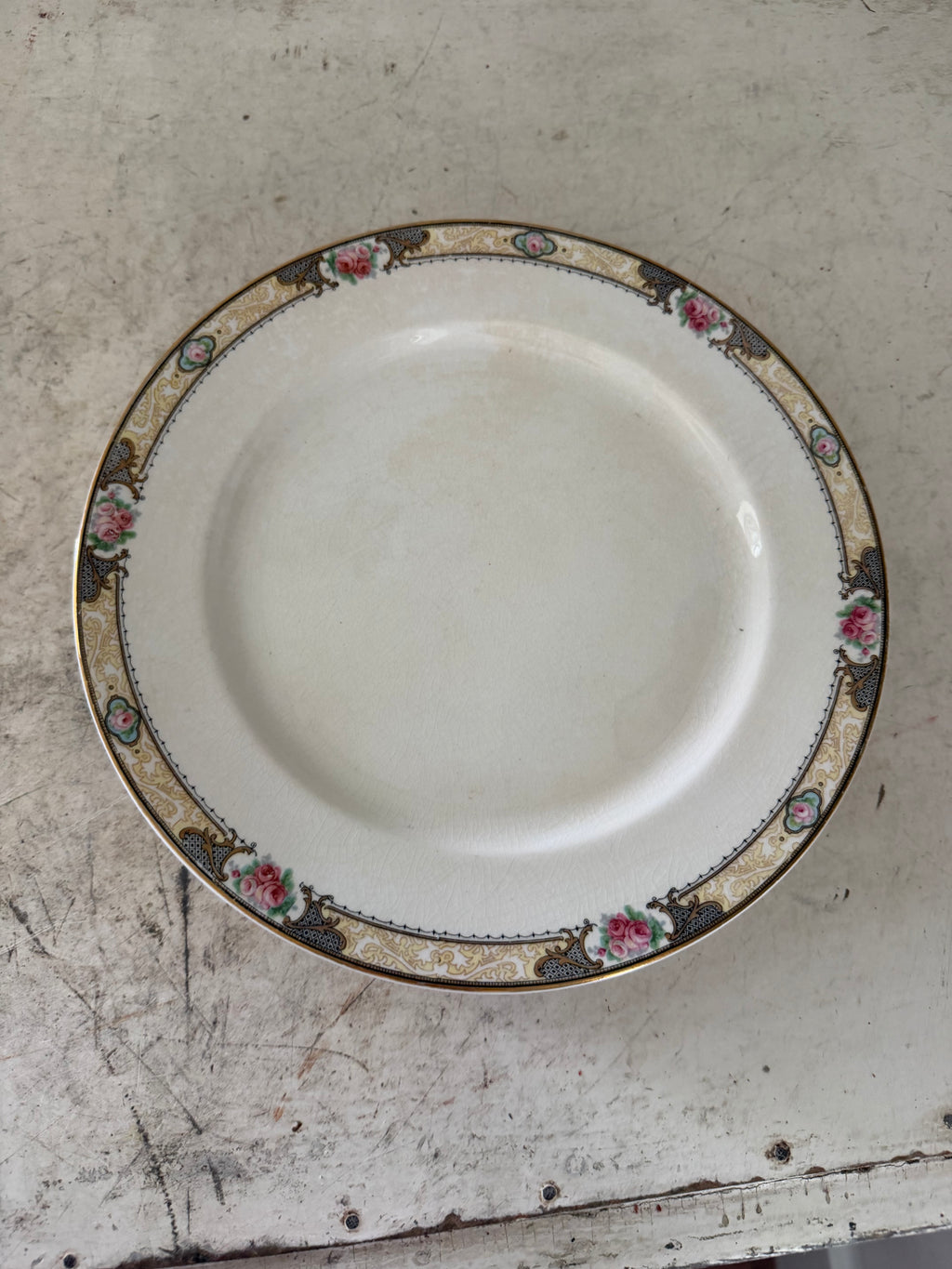 Vintage Rare Illinois China Co ILL26 Dinner Plates Roses Yellow Gold Trim sold individually