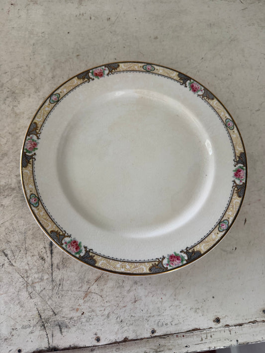 Vintage Rare Illinois China Co ILL26 Dinner Plates Roses Yellow Gold Trim sold individually