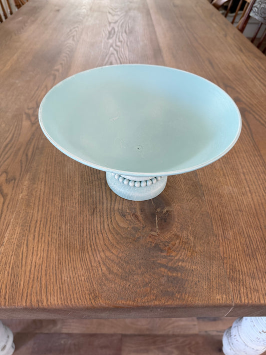 Pedestal bowl with Beaded Pedestal Painted in a green blue mix