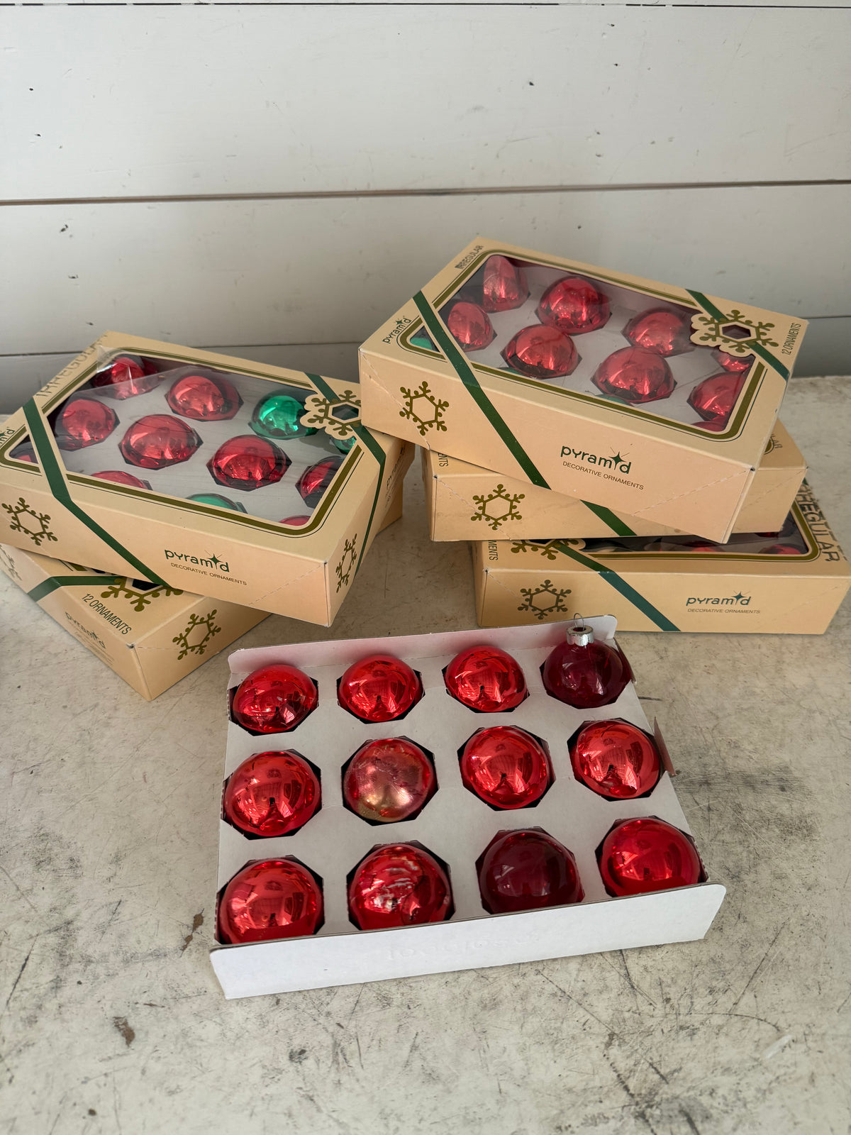 Vintage Pyramid Decorative Glass Ornaments Red with some Green chosen at random