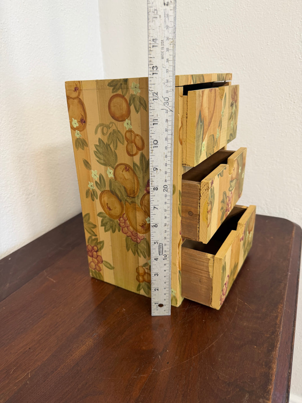 Hand Pained Wood Box With 3 Drawers