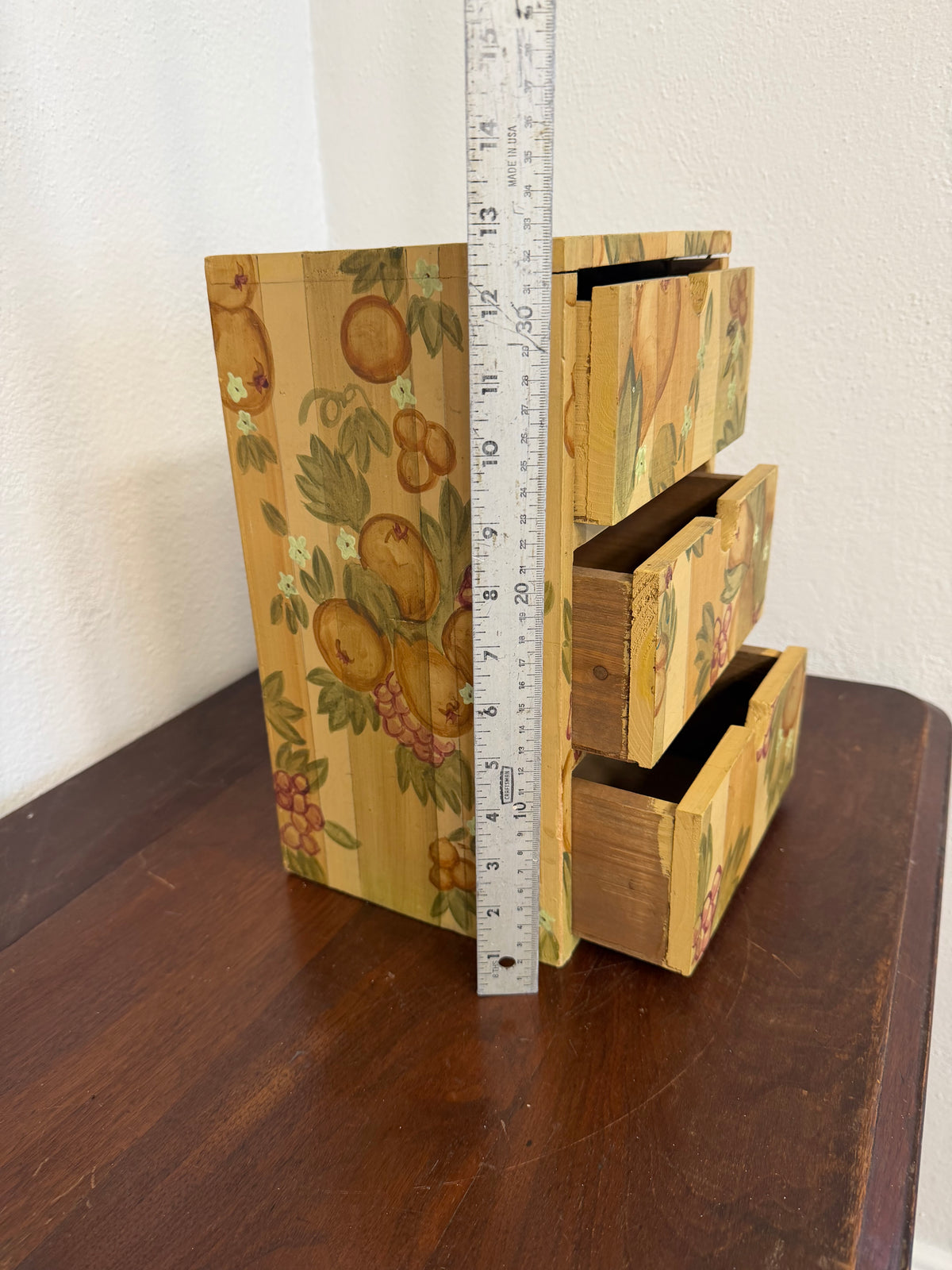 Hand Pained Wood Box With 3 Drawers