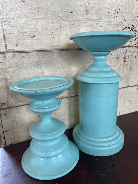 Set of Candlesticks Pillars 8.5” & 12” Hand Painted