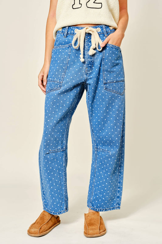 Polka Dot Denim Barrel Pants