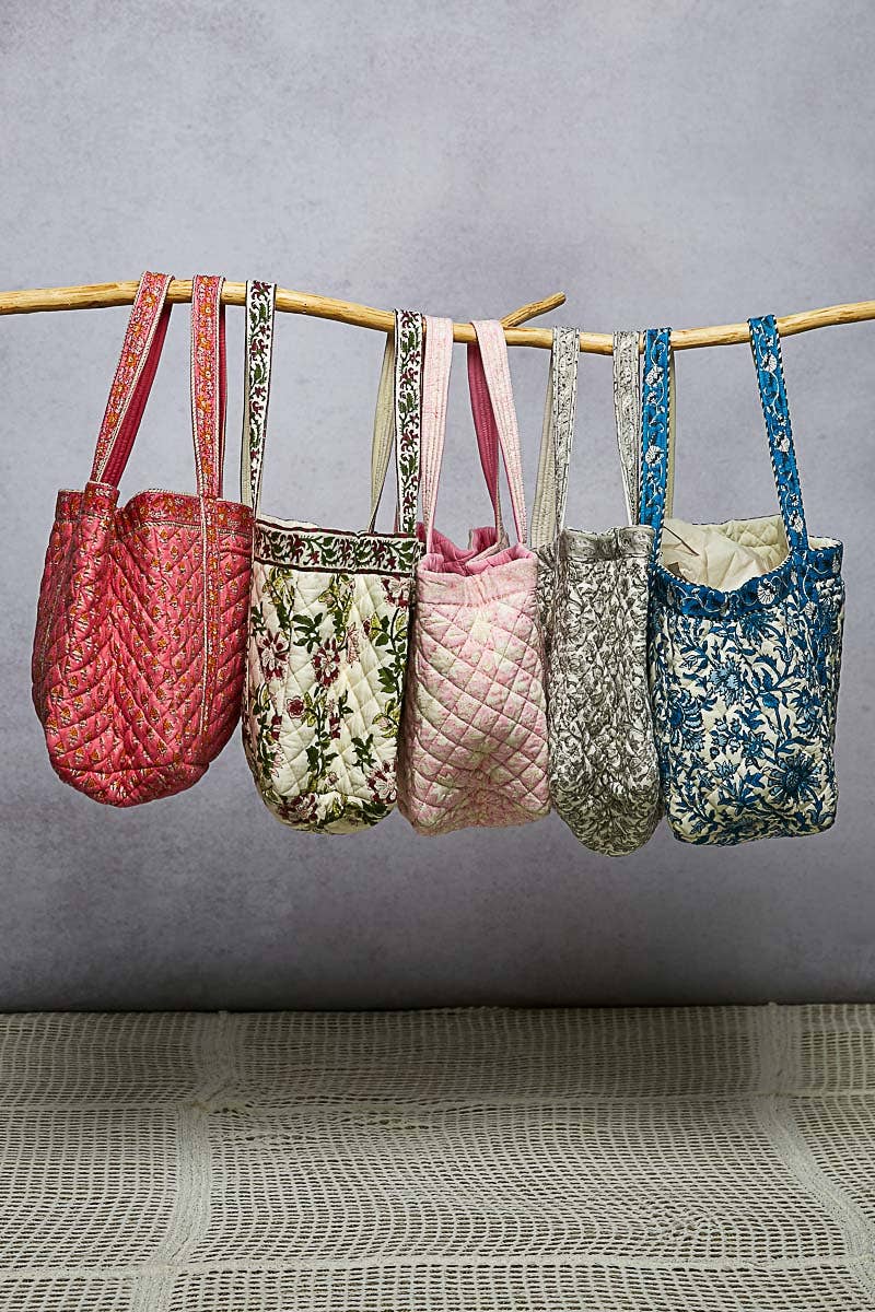 Bohemian Block Print Floral Print Woven Tote Bag