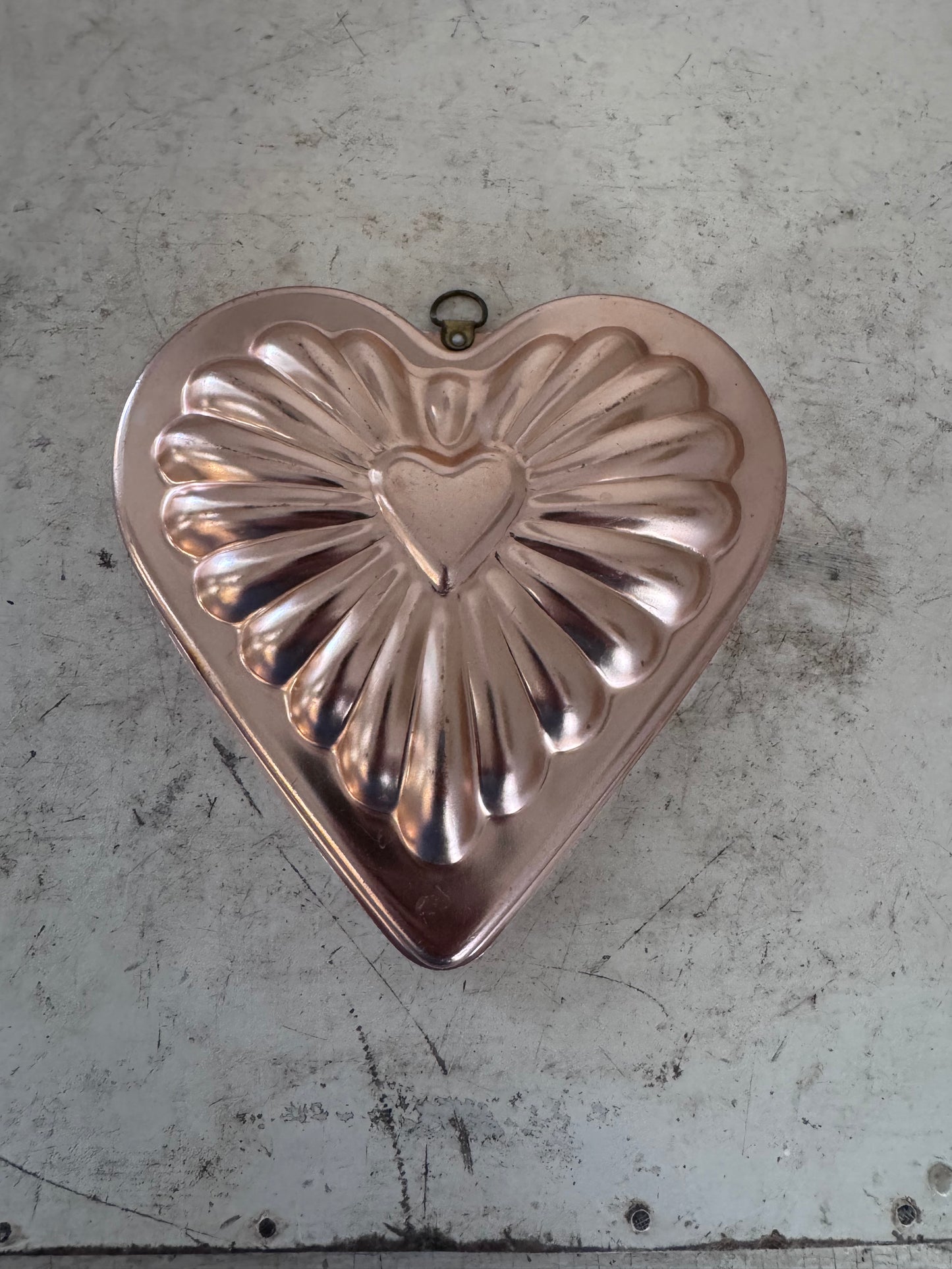 Vintage copper gelatin, mold, heart shape