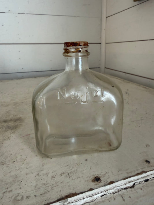 Vintage Collectible Nujol One Pint Clear Glass Bottle of Mineral Oil Empty