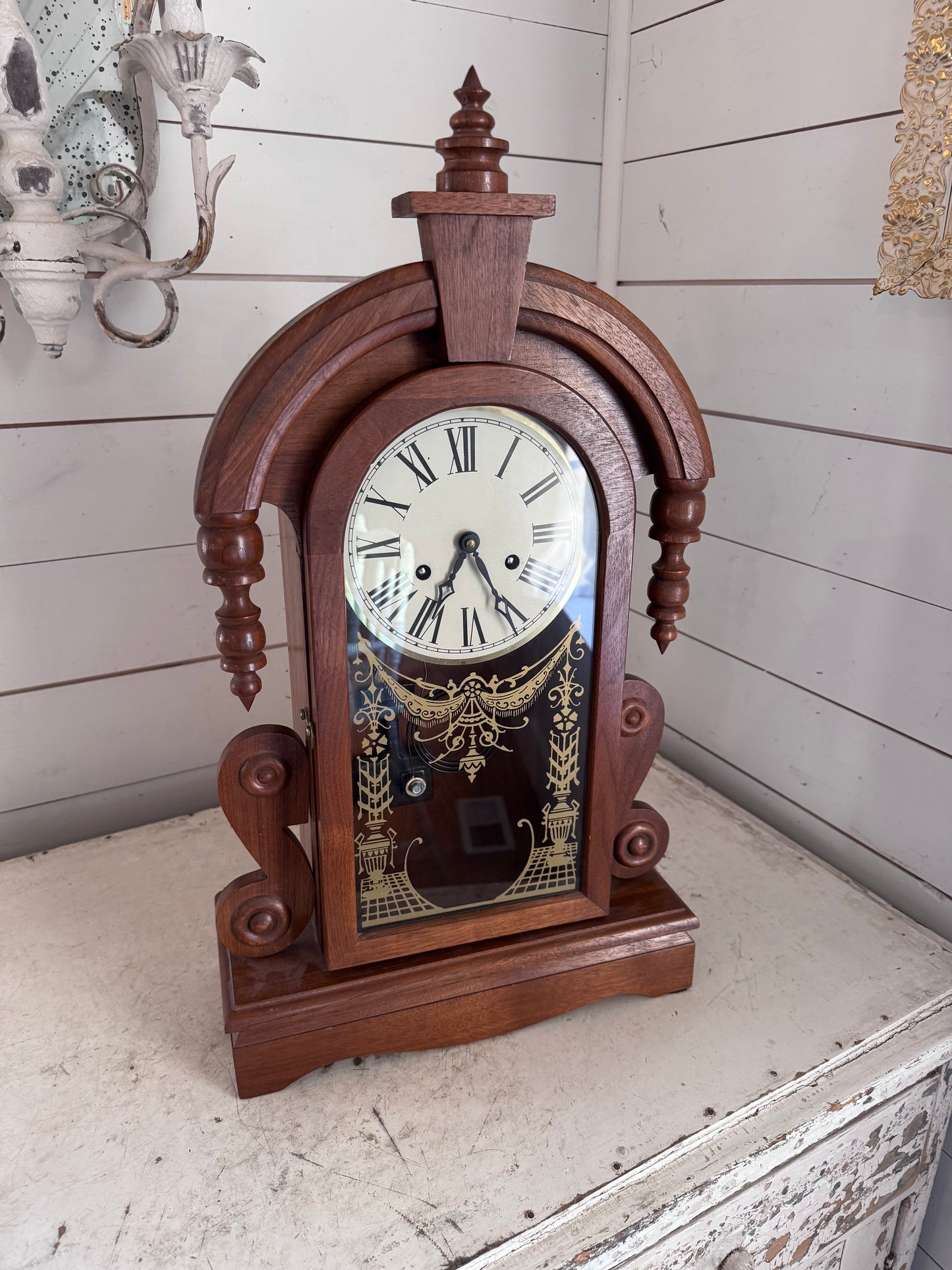 Vintage Walnut Mantle Clock as is we did not check to see if it works and it does not have a key