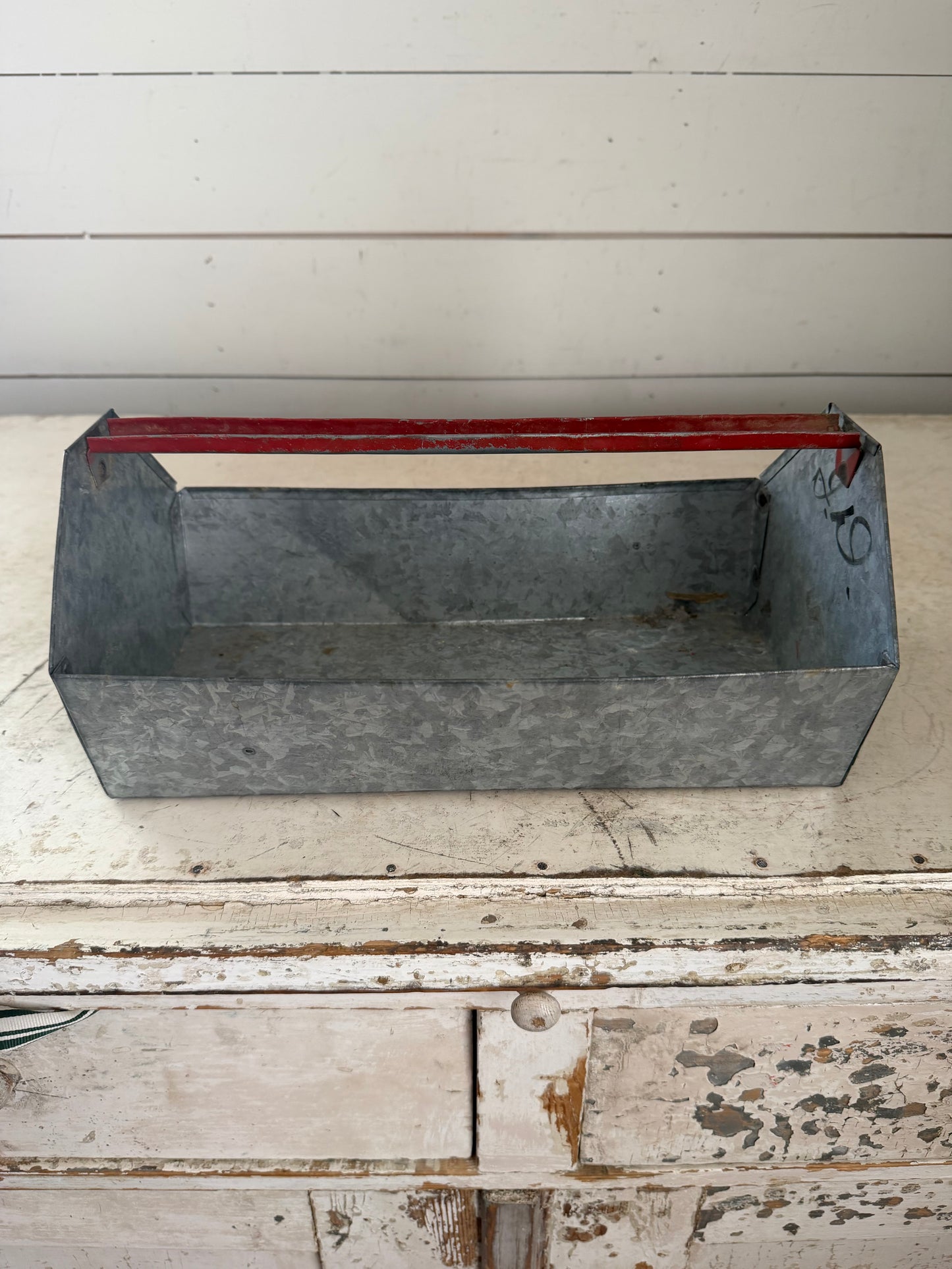 vintage galvanized tool box carrier tray