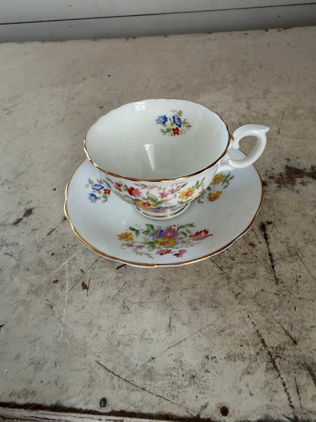 Vintage Crownford Fine Bone China Multicolored Wildflower Tea Cup Saucer England
