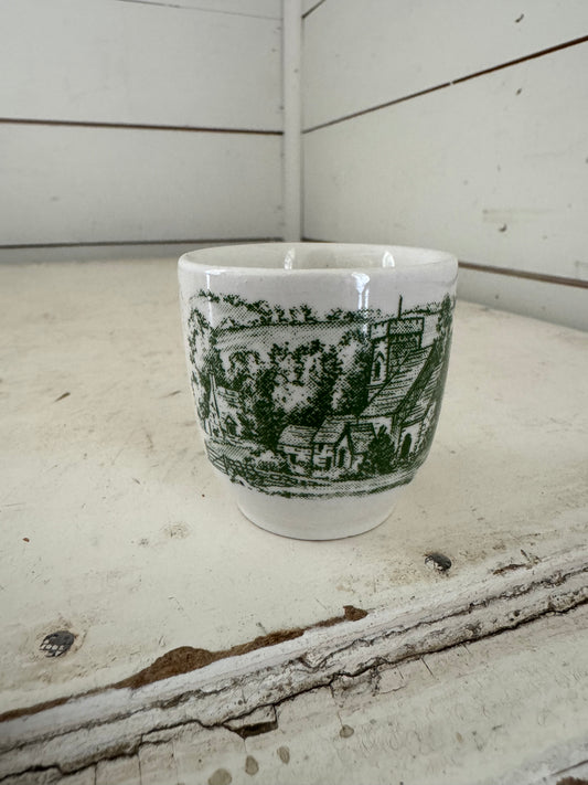 Green Transferware Egg Cup