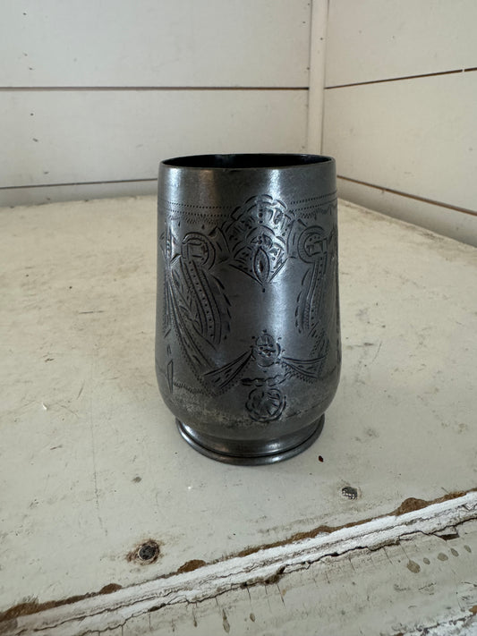 J.K & Co Pewter Teacup With Engraved Markings