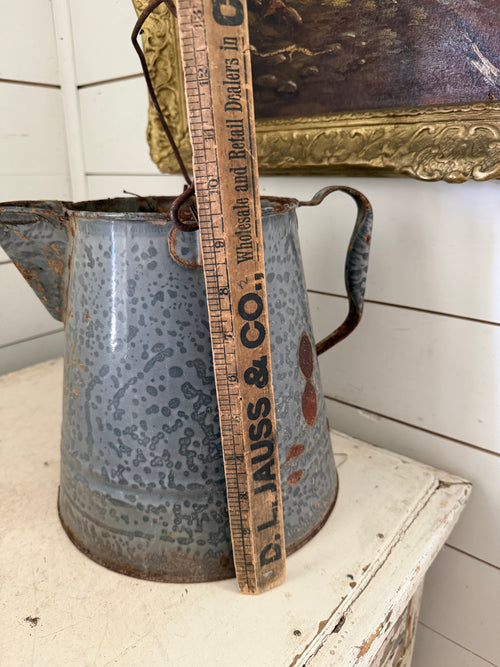 Antique Mottled Gray Graniteware enamel Coffee Pot