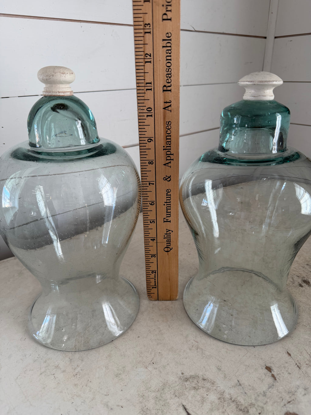 Vintage green glass cloche with wood knob sold individually