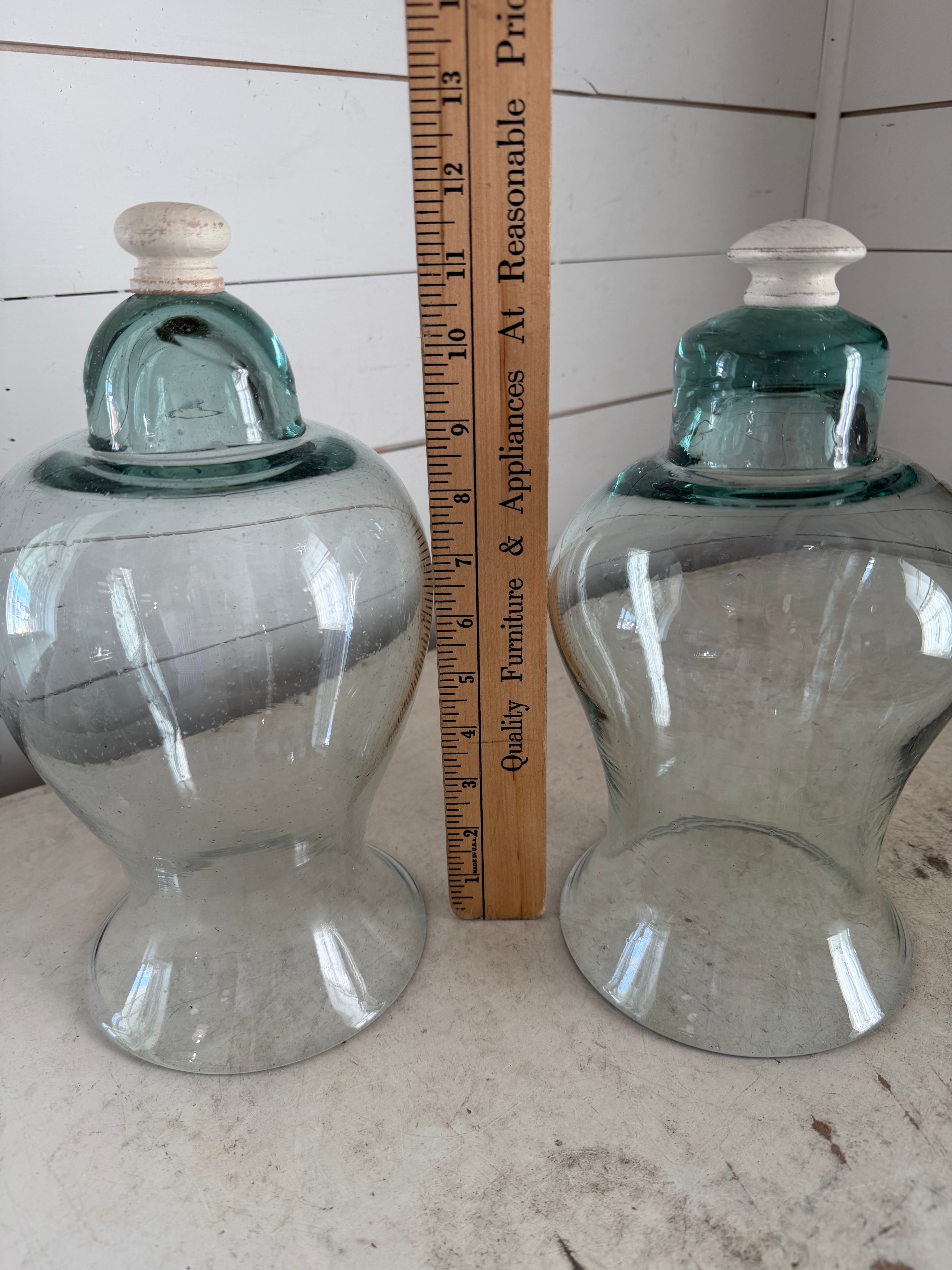Vintage green glass cloche with wood knob sold individually