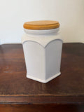 White Glazed Ceramic Canister With Wood Lid