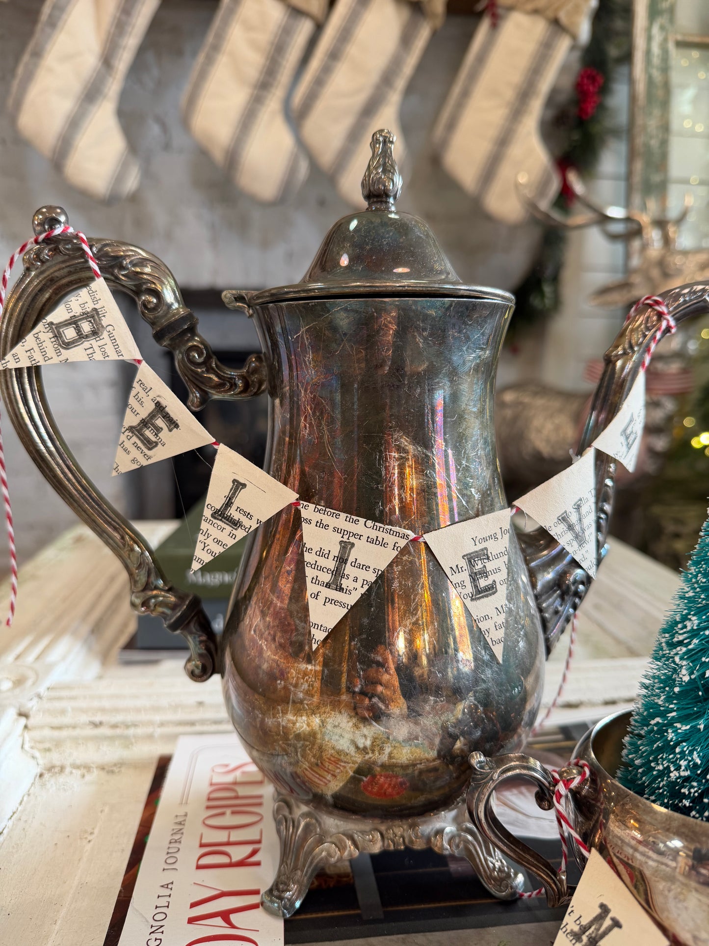 Tarnished Silver Teapots, sugar dishes and creamers with banners sold seperately