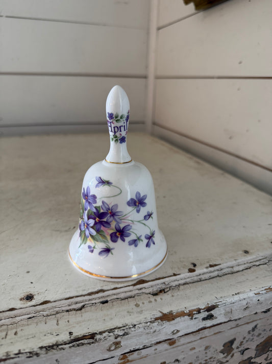 Vintage porcelain bell April Birth month Purple Wildflowers