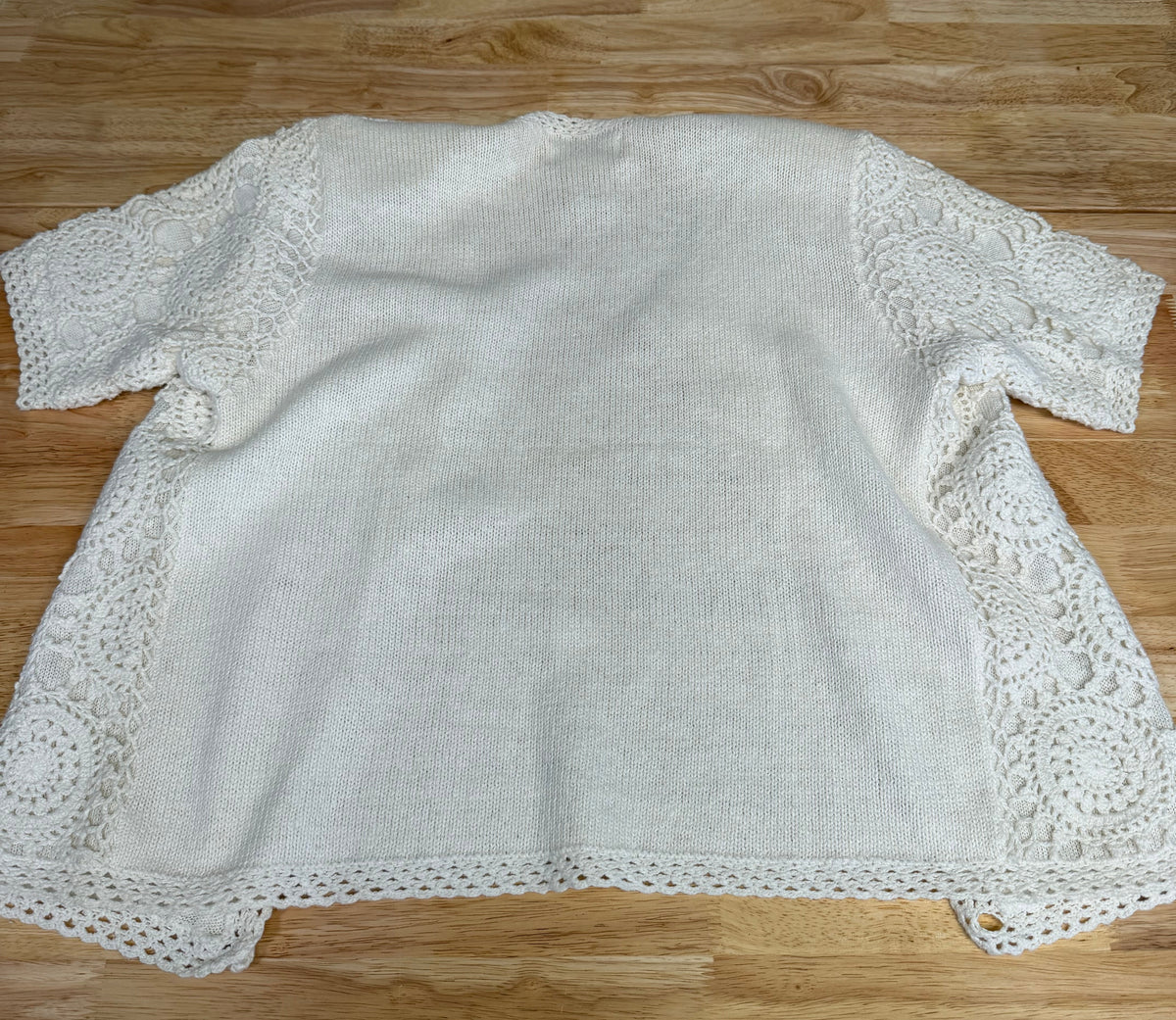Vintage Worthington Lacey Crochet Short Sleeve Cardigan Large